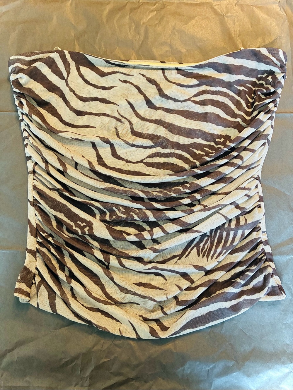 Milk&Honey Strapless Zebra-Print Ruched Tube Top - Brown/White